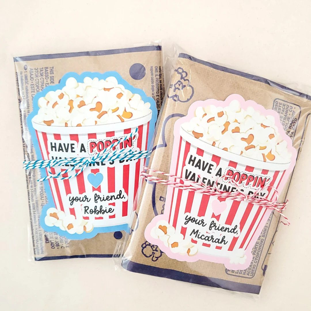 Kids Valentines Day Popcorn Stickers Popcorn Valentine Poppin' Valentine Labels Valentine's Day G... | Etsy (US)