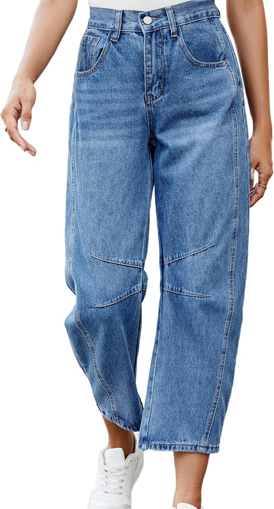 Allimy Womens Jeans Mid Rise Barrel Leg Vintage Jeans for Women Trendy 2024 Denim Pants Non Stret... | Amazon (US)