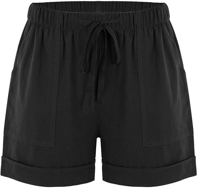 Shorts for Women Summer Elastic Waist Drawstring Shorts Casual Lightweight Shorts Comfy Linen Sho... | Amazon (US)
