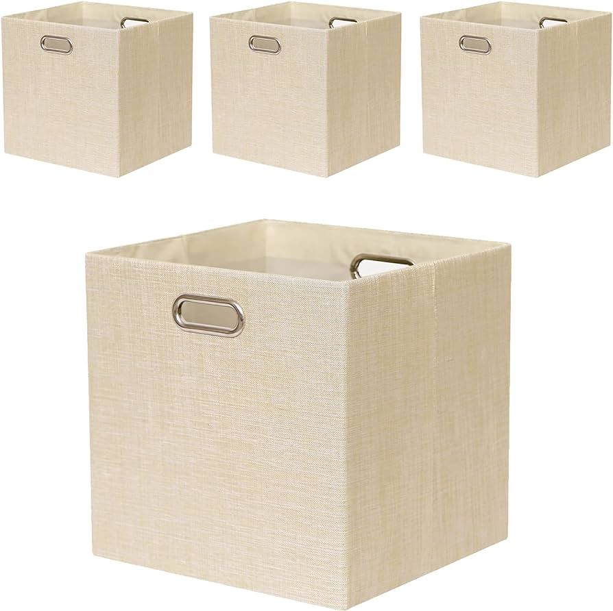 Fboxac Cube Storage Bins 13×13 Linen Foldable Box with Handles, Collapsible Organization Basket ... | Amazon (US)