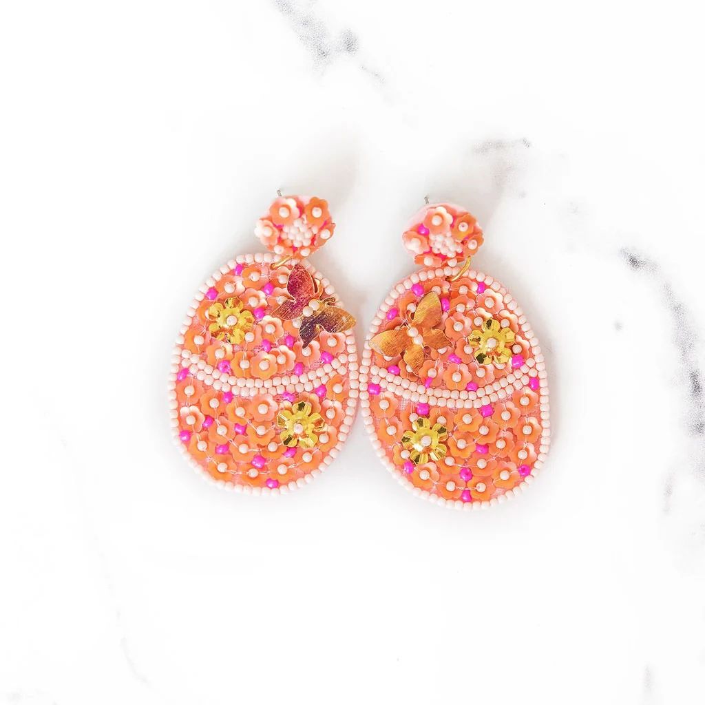 Beaded Easter Egg Earrings | Pink | Golden Thread