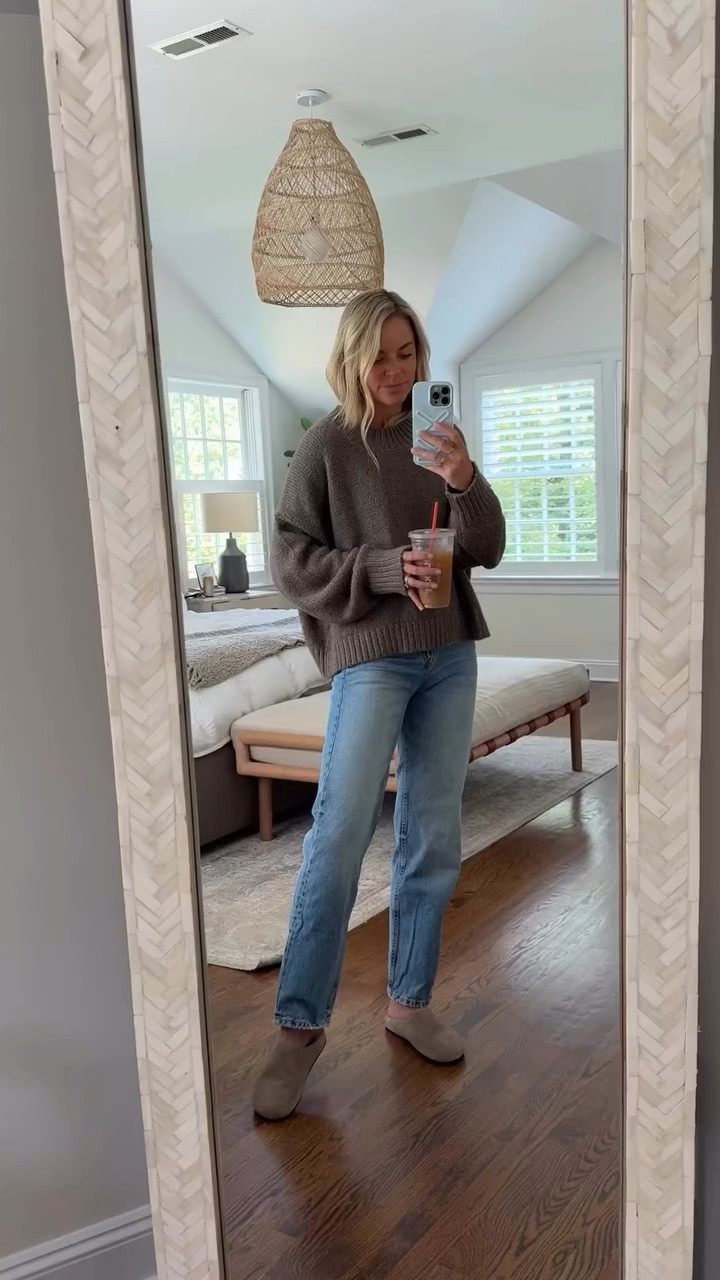 Casual fall outfit idea 
•small sweater,tts 
•exact jeans are old Zara but linked a similar pair I own and love. 26R jeans, tts, I’m 5’5 
•shoes fit tts

#LTKdayinmylife #LTKgrwm