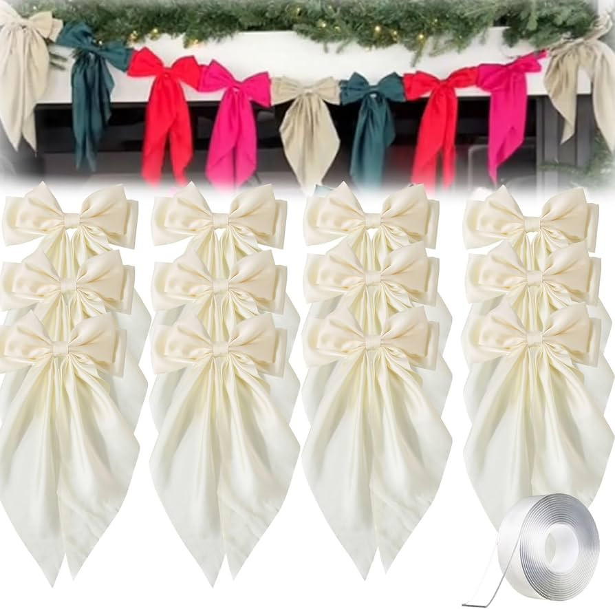 Satin Bow Garland, Bow Garland Christmas, Satin Ribbon Bows Christmas Wreath Bows Christmas Tree ... | Amazon (US)
