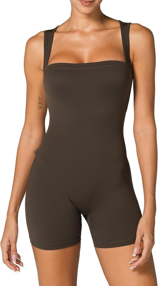 Sunzfly Athletic Romper Women Buttery Soft Workout Jumpsuit Scrunch Shorts Square Neck Bodysuit O... | Amazon (US)