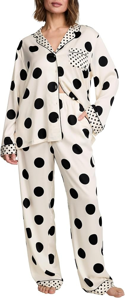 Victoria's Secret Satin Pajama Set, Long Sleeve Button Down Shirt & Pants, Sleepwear for Women (X... | Amazon (US)