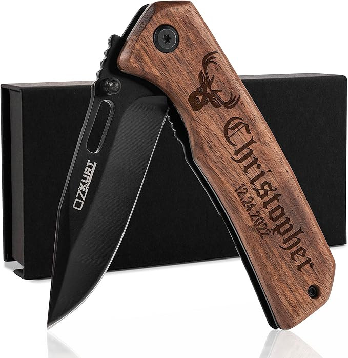 Gifts for Men, Personalized Engraved Walnut Wood Pocket Knife - 36 Icons, 13 Stylish Font - Custo... | Amazon (US)