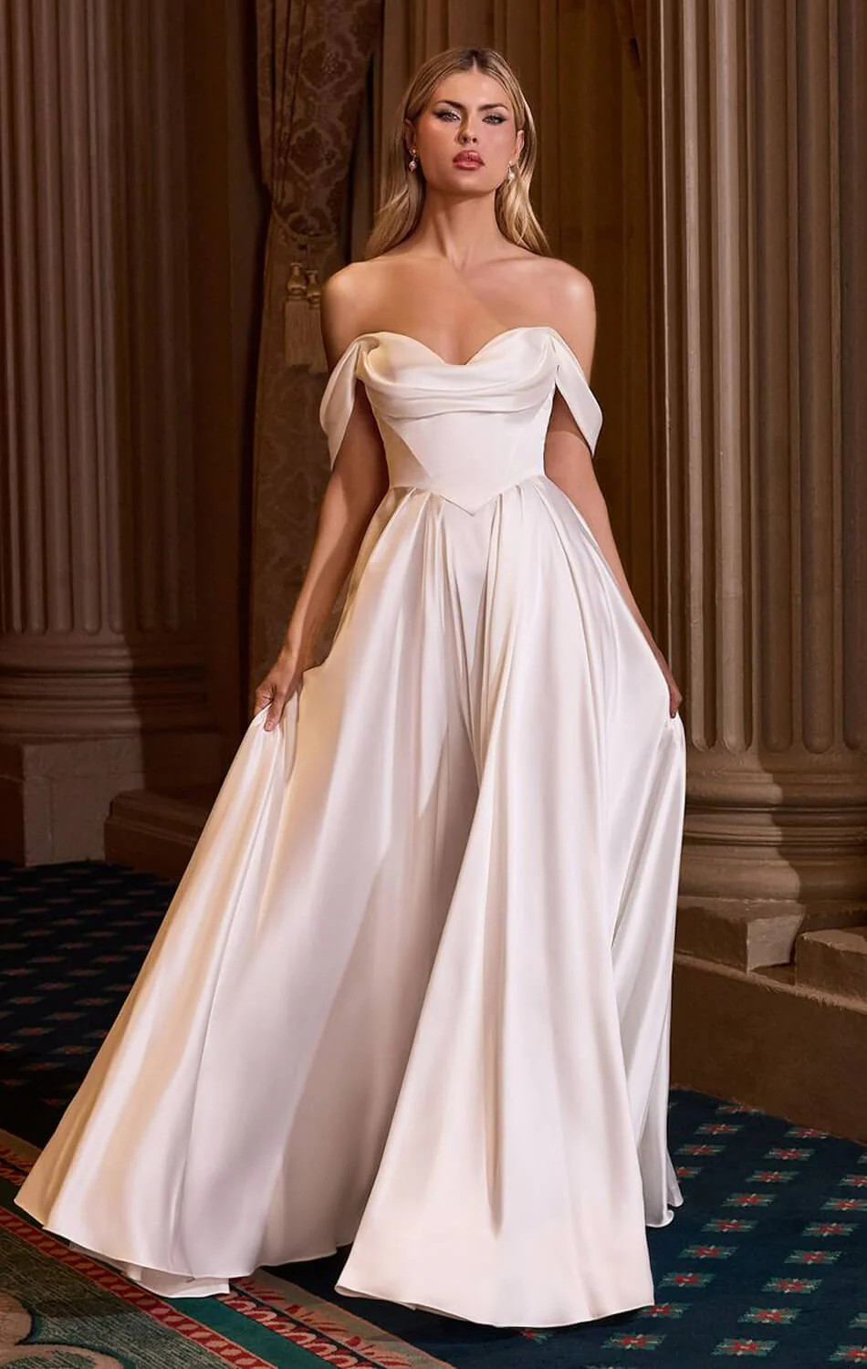 BELINDA GOWN - OFF WHITE A-LINE DRESS WITH CORSET BACK | Lady Black Tie