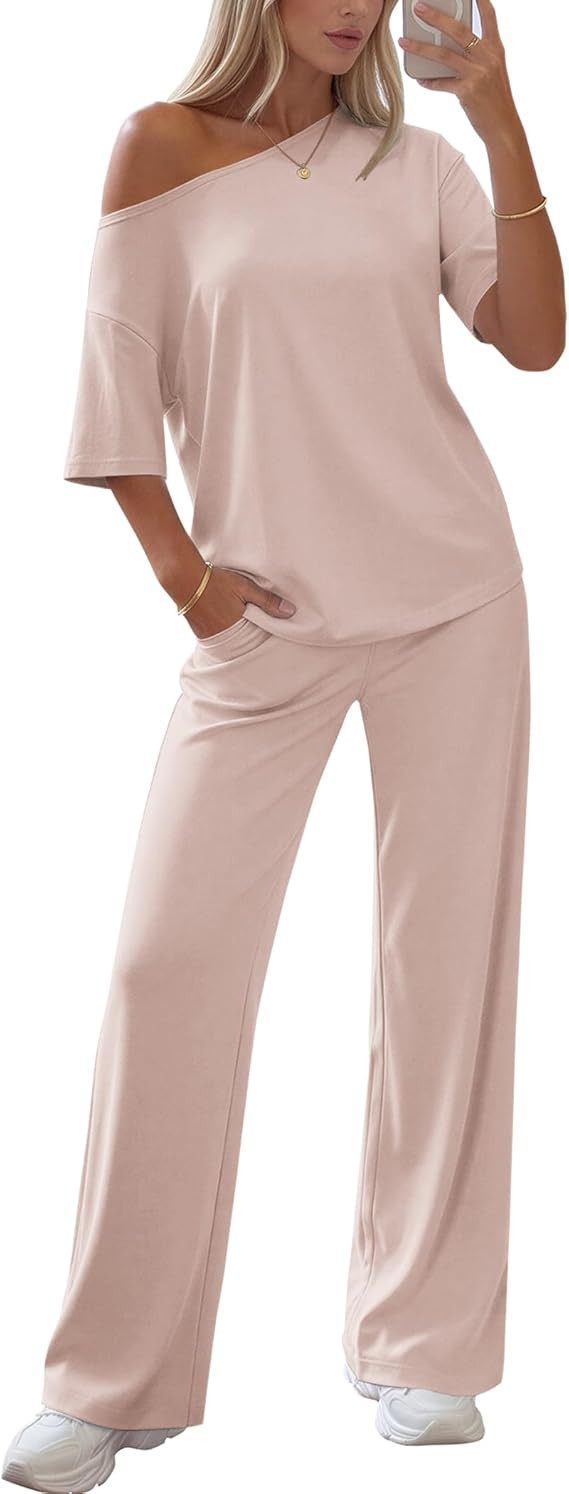 Ekouaer Lounge Sets for Women Off Shoulder(Right) Short Sleeve Tops and Long Pants 2 Piece Set Su... | Amazon (US)