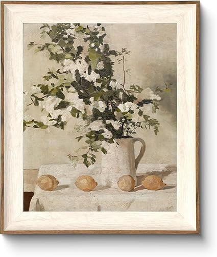 ASTRDECOR Framed Vintage Wall Art, Farmhouse Wall Decor White Flowers Canvas Oil Painting, Vintag... | Amazon (US)