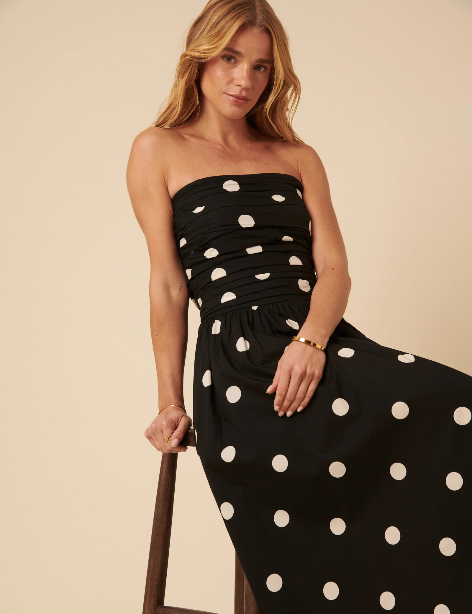 Black Polka Dot Bandeau Felicity Midi Dress | Nobody's Child