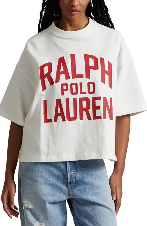 Polo Ralph Lauren Logo Oversize Cotton Graphic T-Shirt in Antique White at Nordstrom, Size X-Larg... | Nordstrom