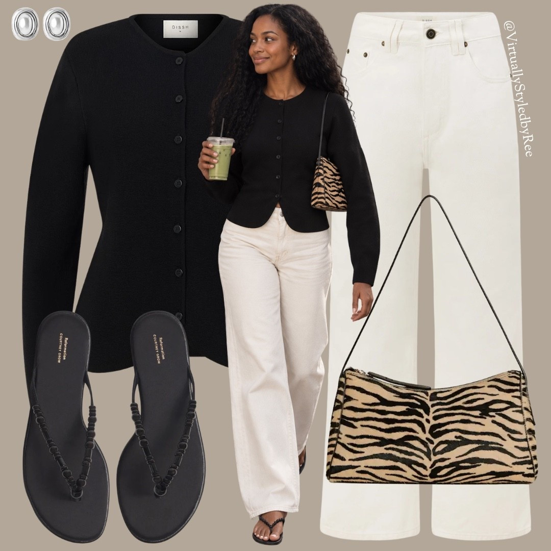 Easing into autumn with soft knits and wide leg denim 🍂 This DISSH cardigan is buttery soft, the jeans are so flattering, and that zebra print bag adds just the right amount of personality. Comfy sandals = still team no boots yet 😅

#LTKuk #LTKautumn #LTKeurope