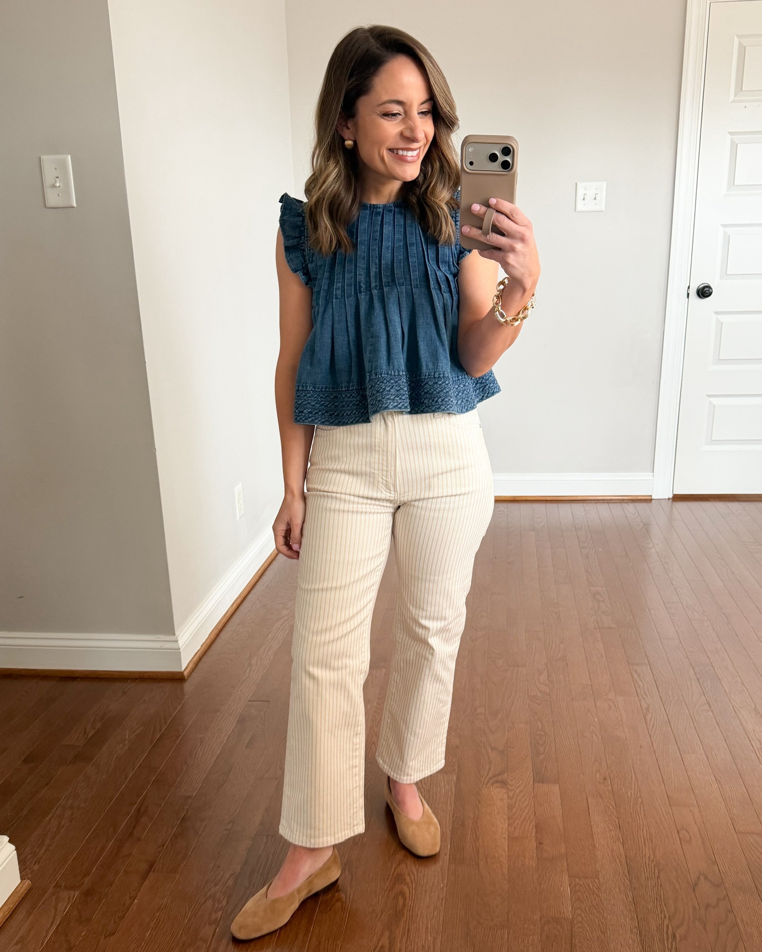 Three styles of denim tops I will be wearing on repeat this Spring and Summer!

Outfit 1:
Cropped denim top (Anthropologie): XXS - great fit at the arm opening, cropped fit that hits the top of high rise jeans.
Jeans (Anthropologie): petite 24 - tts 10.5” rise, 25.5” inseam 
Flats: tts

Outfit 2: 
Jeans (BR Factory): petite 24 - true to size - 27.5” inseam 
Top (Old Navy): petite xs 

Outfit 3:
Denim top (Walmart): xs
Linen pants (Athleta): petite xxs - 28” inseam 
White t-shirt (Quince): xs 
Gola sneakers: true to size 

My measurements for reference: I’m 4’10” and 105lbs. My bust, waist, and hip measurement is 32”, 24”, and 36”.

#LTKSeasonal #LTKootd #LTKPetite