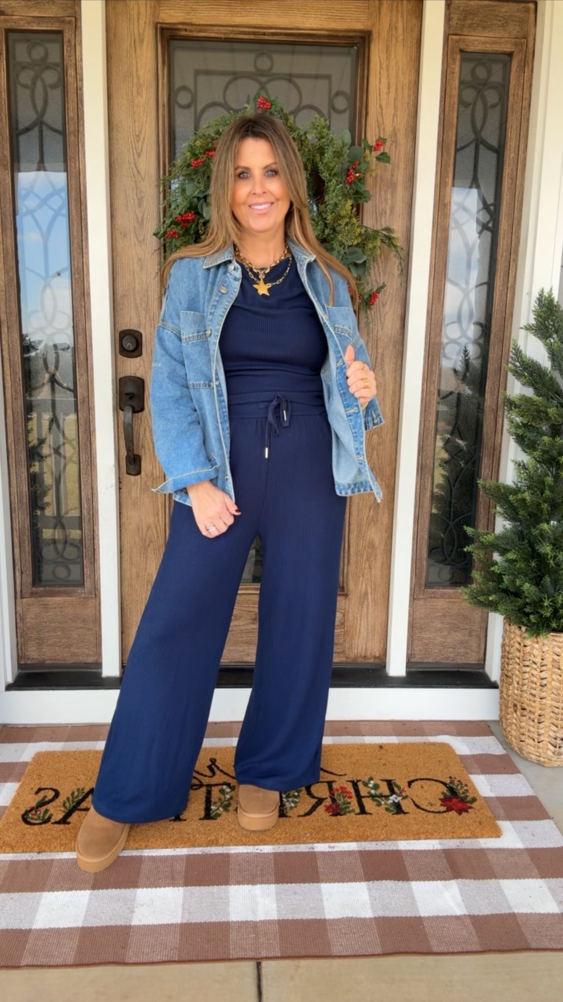 Navy ribbed set + classic denim = timeless.

#LTKootd #LTKOver40 #LTKFindsUnder50