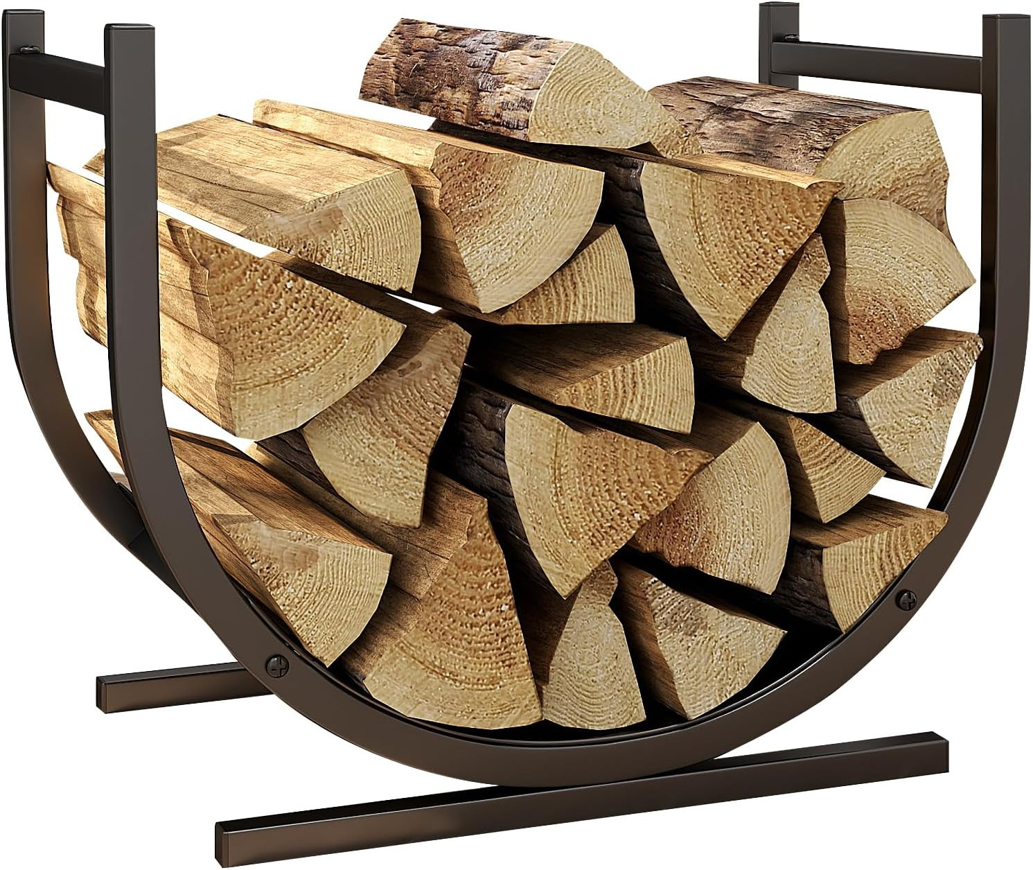 DOEWORKS Small Decorative Indoor/Outdoor Firewood Racks Fireside Log Rack, Black | Amazon (US)