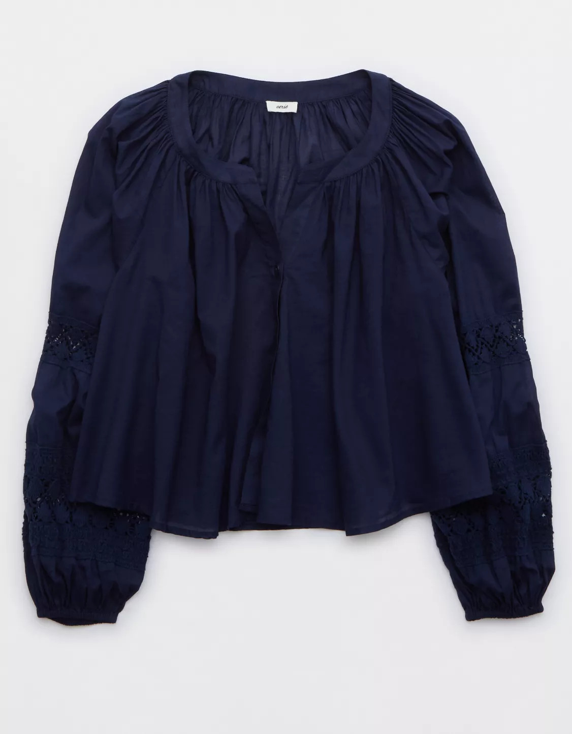 Aerie Long Sleeve Crochet Button Down Shirt | Aerie