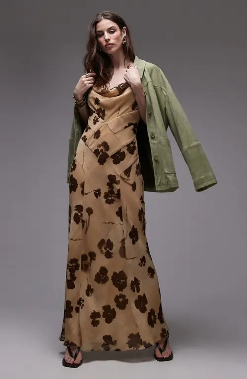 Topshop Floral Cowl Neck Maxi Dress in Buttermilk at Nordstrom, Size 0 Us | Nordstrom