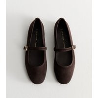 Premium Dark Brown Real Suede Mary Jane Ballet Flats New Look | New Look (UK)