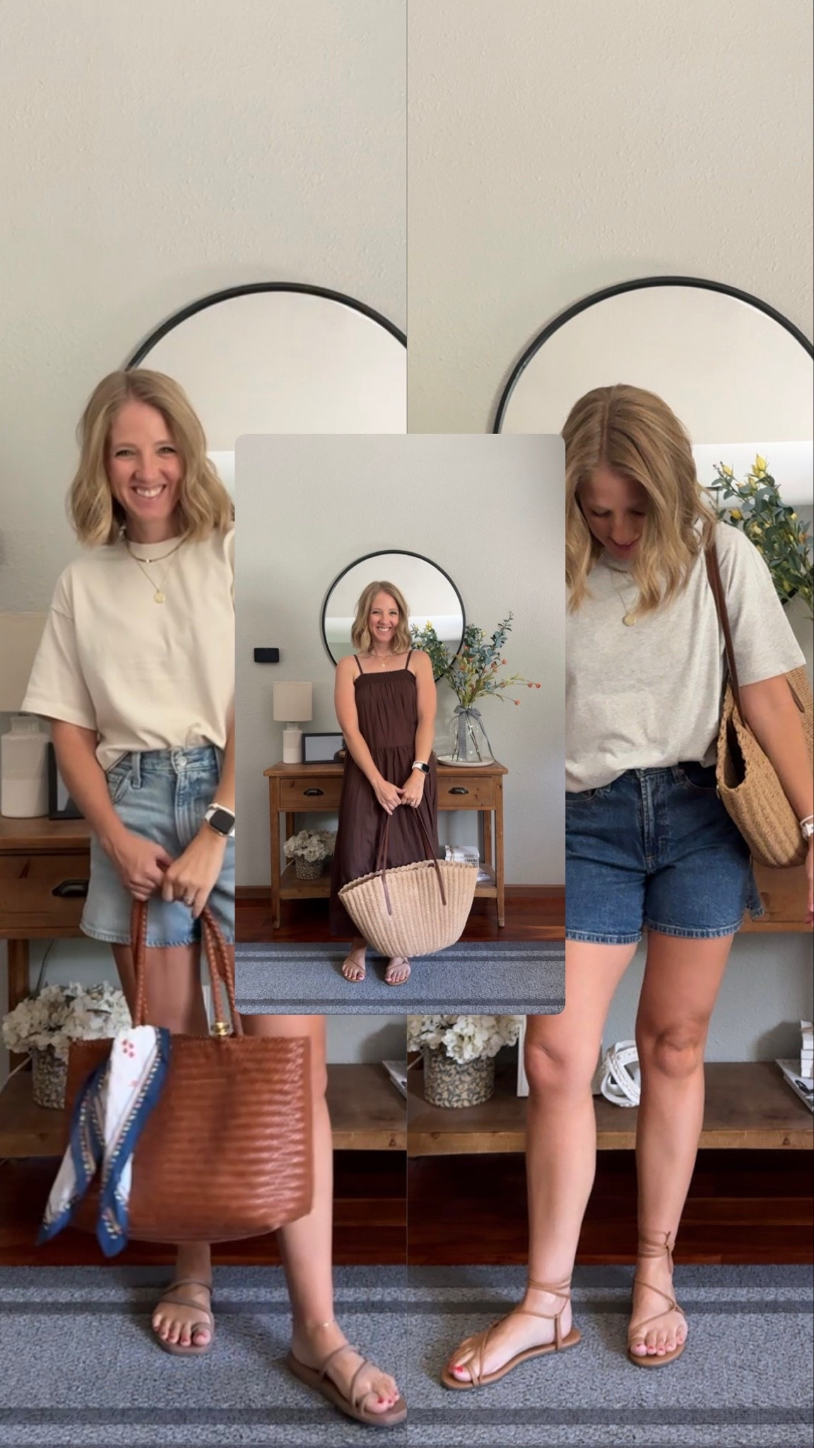 Wearing an xs in the cream tee, and small in the gray tee. Size 26 in the light shorts and size 4 in the dark shorts. My maxi is mostly sold out, but I’ve linked up some other really cute ones!!

#LTKmomlife #LTKgrwm #LTKootd