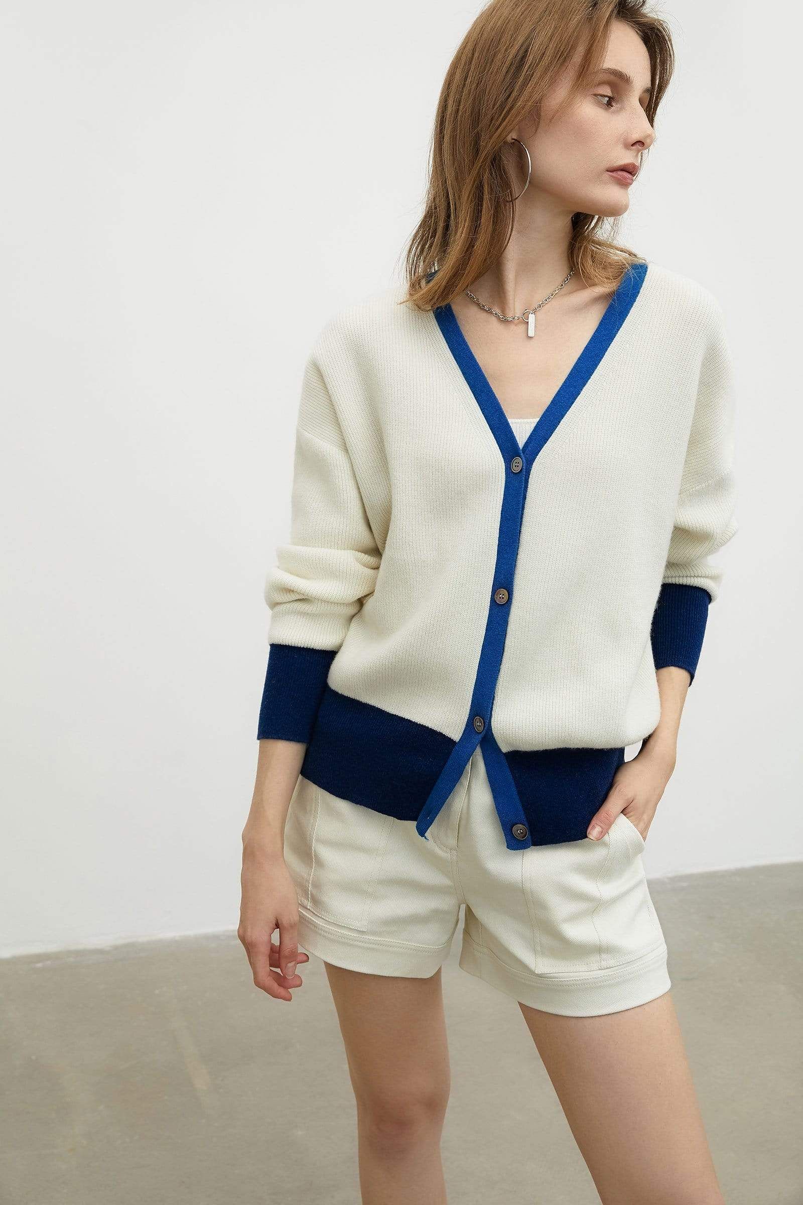 Dana Ivory Contrast Cardigan | J.ING