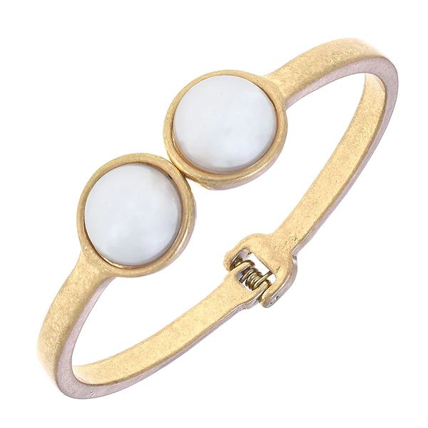 Cassie Pearl Hinge Bangle in Worn Gold | CANVAS
