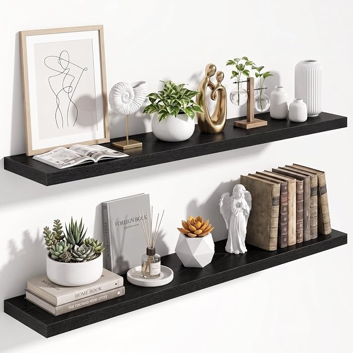 48 Inch Floating Shelves for Wall, 9.3"D Wood Grain Bathroom, Set of 2 | Amazon (US)