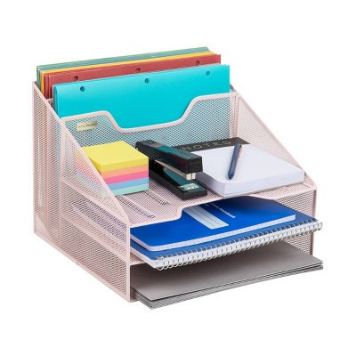 Mind Reader Desktop Organizer, Vertical File Holder, Paper Trays, Office, Metal Mesh, 12.5"L x 11.5"W x 9.5"H, Pink: Desk Organization Set | Target
