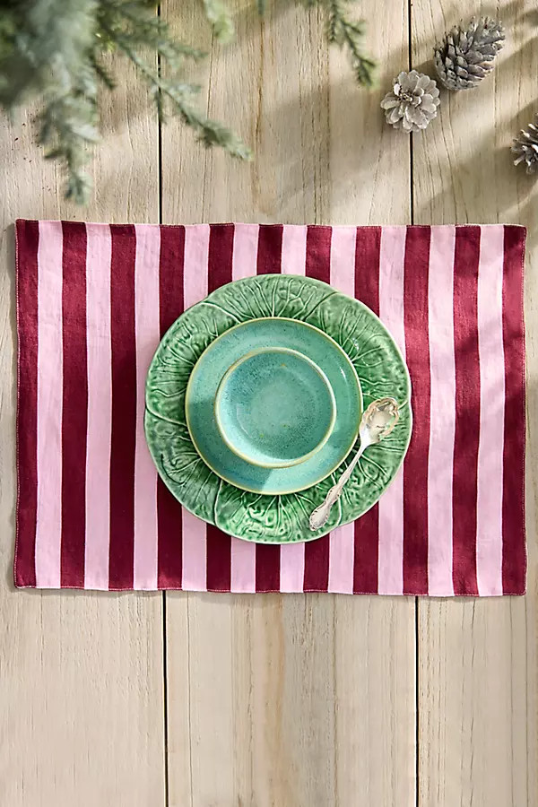 Orchid + Burgundy Stripe Linen Placemat | Anthropologie (US)