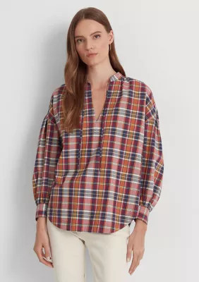 Lauren Ralph Lauren Women's Cotton Madras Tie-Neck Blouse | Belk