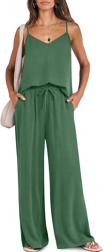 Caracilia 2 Piece Sets for Women Summer, Casual Tank & Wide Leg Pants Lounge Set, Comfy Beach & T... | Amazon (US)