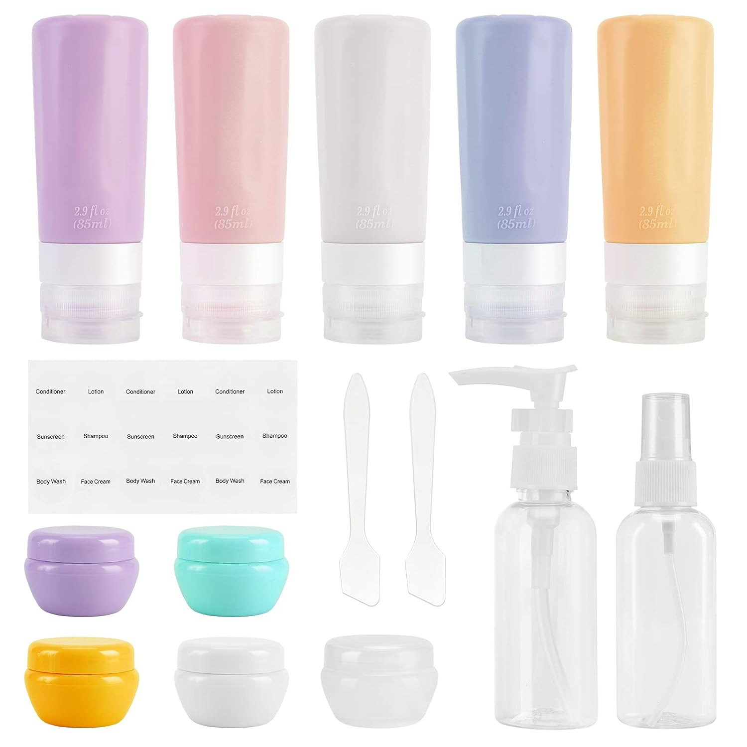 Beveetio Travel Bottles TSA Approved 15 Pack,2.9oz Silicone Refillable Size Containers, BPA Free ... | Amazon (US)