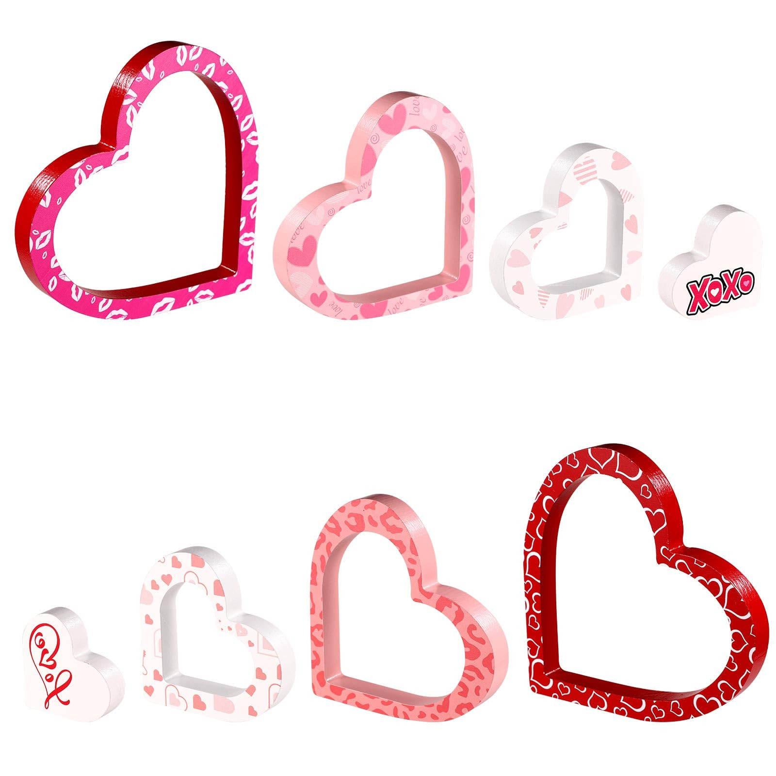 4 Pcs Valentines Day Heart Wooden Signs, Double-Sided Love Desktop Decor, Cute Rustic Heart Shape... | Amazon (US)