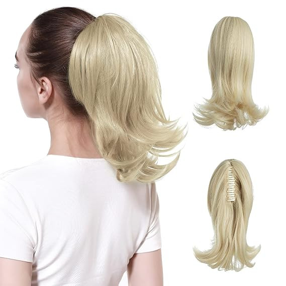 CJL HAIR Short Claw Clip Blonde Ponytail Extension Drawstring Curly Wavy Pony Tails Heat Resistan... | Amazon (US)