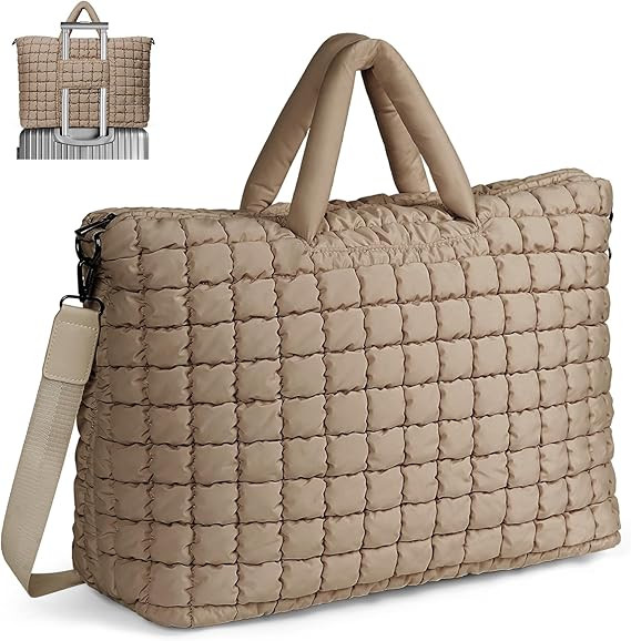 Quilted Duffle Bag for Travel, Large Puffer Duffel Weekender Bags Soft Gym Tote, Big Puffy Carry ... | Amazon (US)