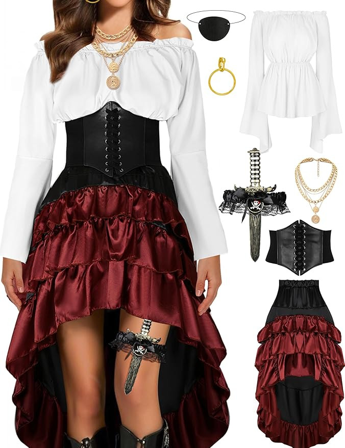 CICOCI Pirate Costume Women Outfits Renaissance Corset Steampunk Skirt Top Pirate Accessories Ful... | Amazon (US)