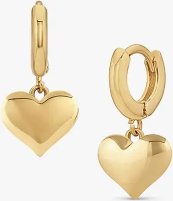 14k Gold Plated Dangling Puffed Heart Huggies Love-Inspired Style | Nordstrom
