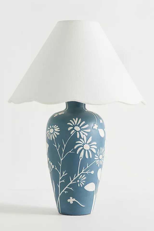 Ember Carved Ceramic Scallop Shade Table Lamp | Anthropologie (US)