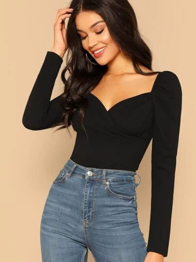 SHEIN Wrap Sweetheart Fitted Top | SHEIN