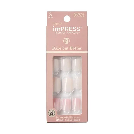IMPRESS Bare But Better Press On Nails, Effortless Finish, Beige, Short Squoval, 30 Count | Walmart (US)