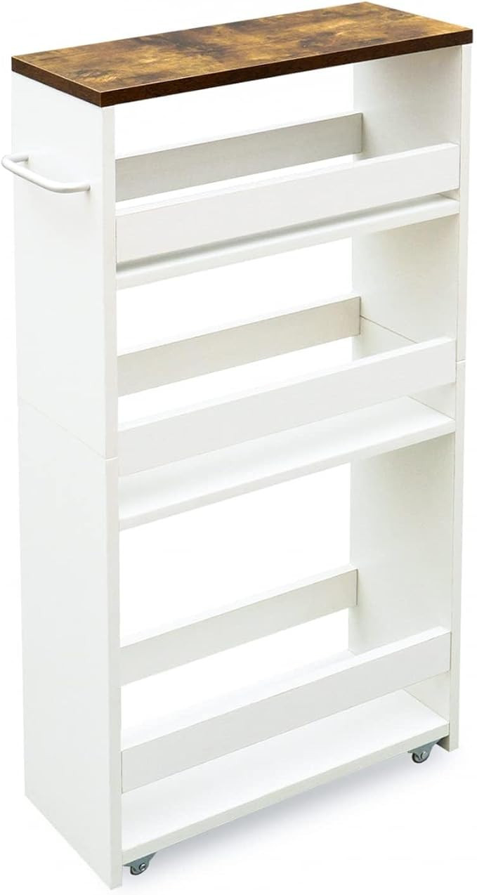 TEAMIX 4 Tier White Slim Storage Cart with Handle, Slide Out Storage Rolling Utility Cart Mobile ... | Amazon (US)