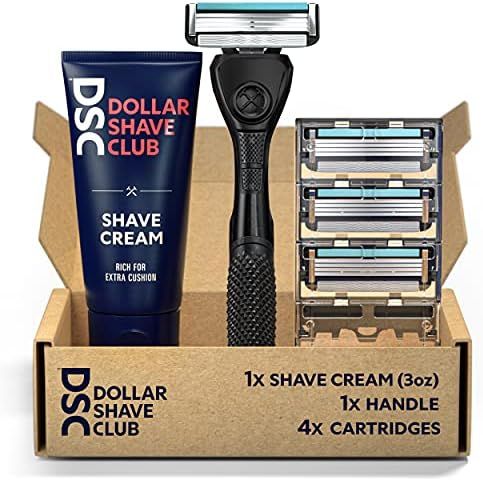 Dollar Shave Club 4-Blade Razor Shaving Starter Set, 1 Metal Handle with Rubber Grip, Four 4-Blad... | Amazon (US)