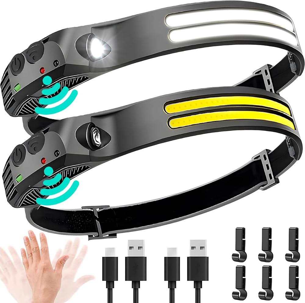 LED Headlamp Rechargeable 2PCS - 230° COB Super Bright Head Lights for Forehead, Hard hat Light ... | Amazon (US)