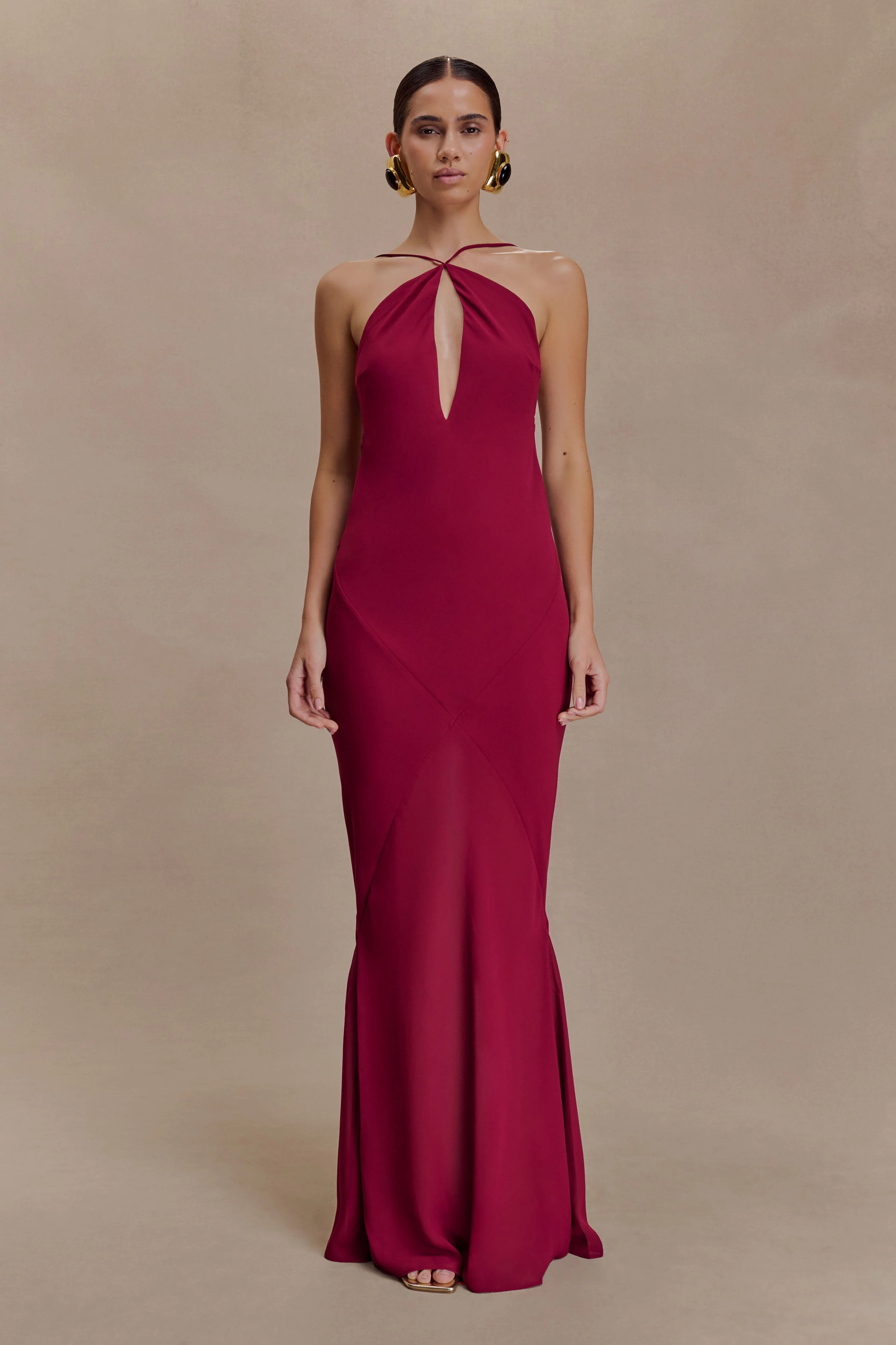 Nerea Slip Halter Maxi Dress - Cherry Red | MESHKI US