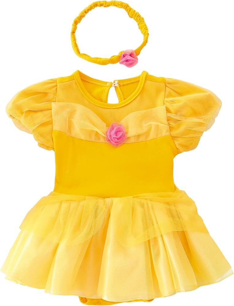 Dressy Daisy Baby Girls Princess Dress Onesie Bodysuit Romper Halloween Costume with Headband Siz... | Amazon (US)