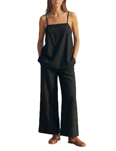 MAKABO Women's 2 Piece Black Pant Sets, Dressy Trendy Matching Set Sleeveless Teacher Business Work Outfits, M | Amazon (US)