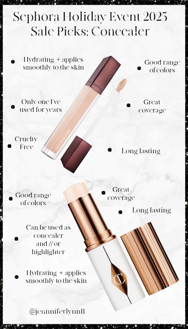 These are the two concealers I always reach for + recommend during the Sephora Sale! They would make great gifts too! 

Shades: 

Hourglass concealer: Créme 

Charlotte Tilbury- Skin Sheer Glow Tint Hydrating Foundation Stick- 1 Fair 

#LTKSaleAlert #LTKBeauty #LTKGiftGuide