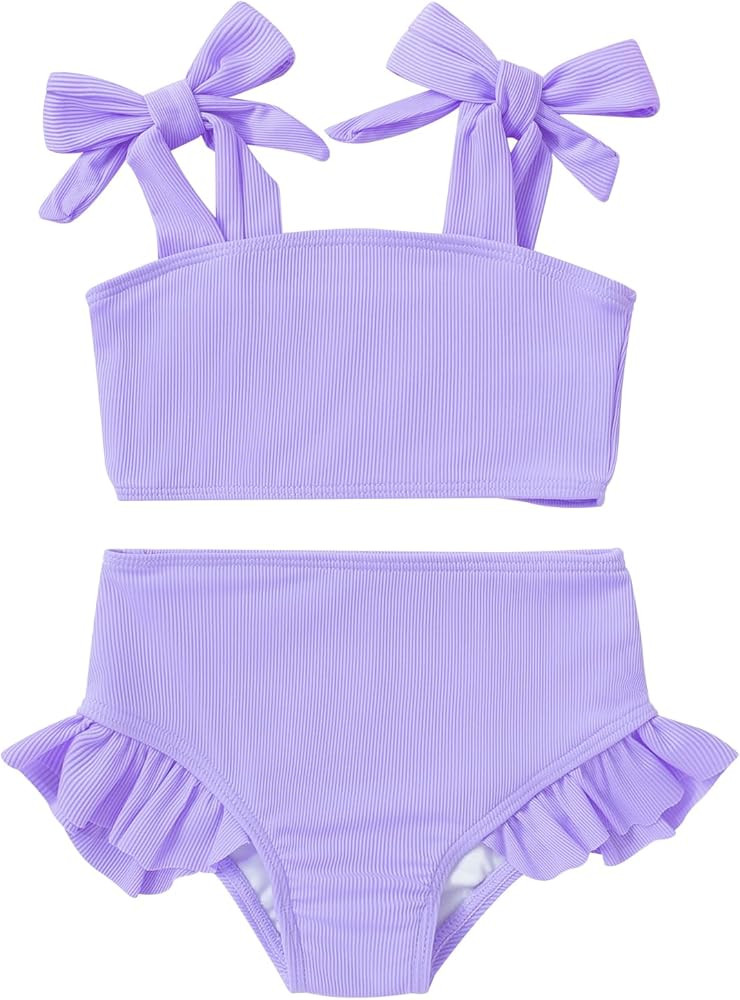 YOUNGER TREE Toddler Baby Girls Swimsuit Two Piece Solid Color Stripe Swimwear Summer Beach Bikin... | Amazon (US)