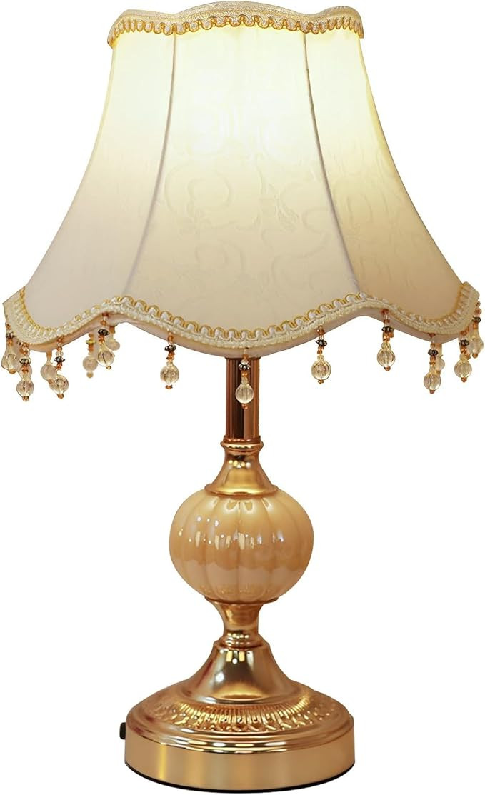 PURESILKS Classical Tiffany European Style Table Lamp Fabric Drum Shade and Gold Base American De... | Amazon (US)