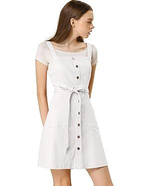 Allegra K Women's Classic Overall Dresses Adjustable Strap Pinafore Denim Jean Dress | Amazon (US)