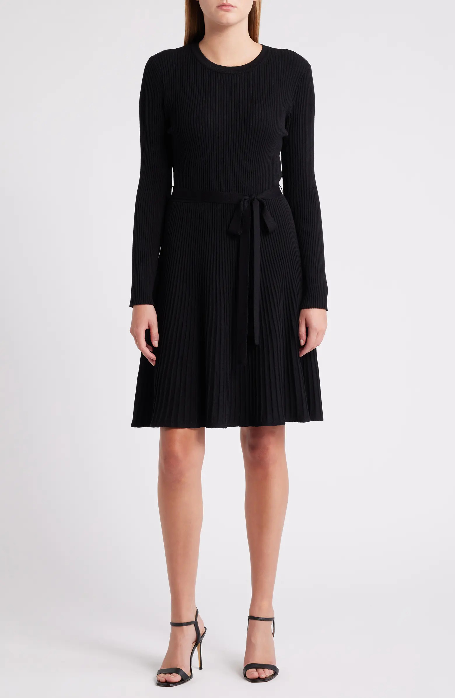 Rib Long Sleeve Belted Sweater Dress | Nordstrom